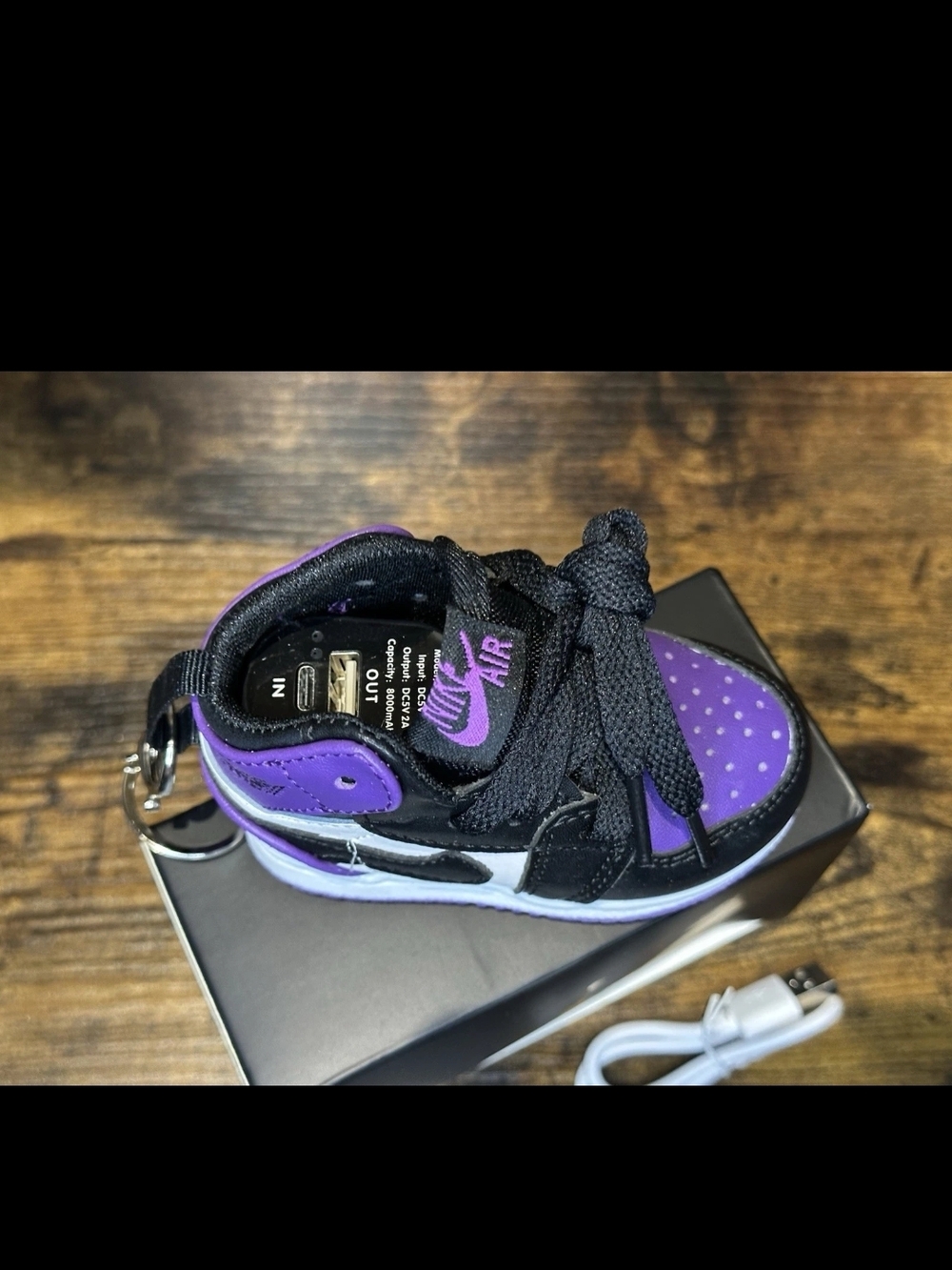 Purple and Black Portable Charger Power Bank Mini Sneaker Keychain